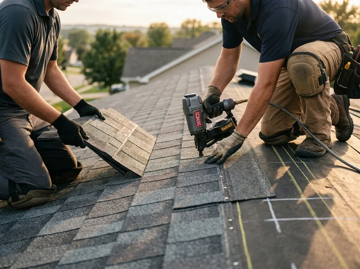 Professional roofer working on a residential roof in Frankstown